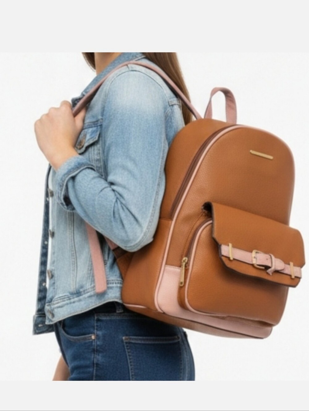 Large Brown and Pink Women's Backpack Purse
